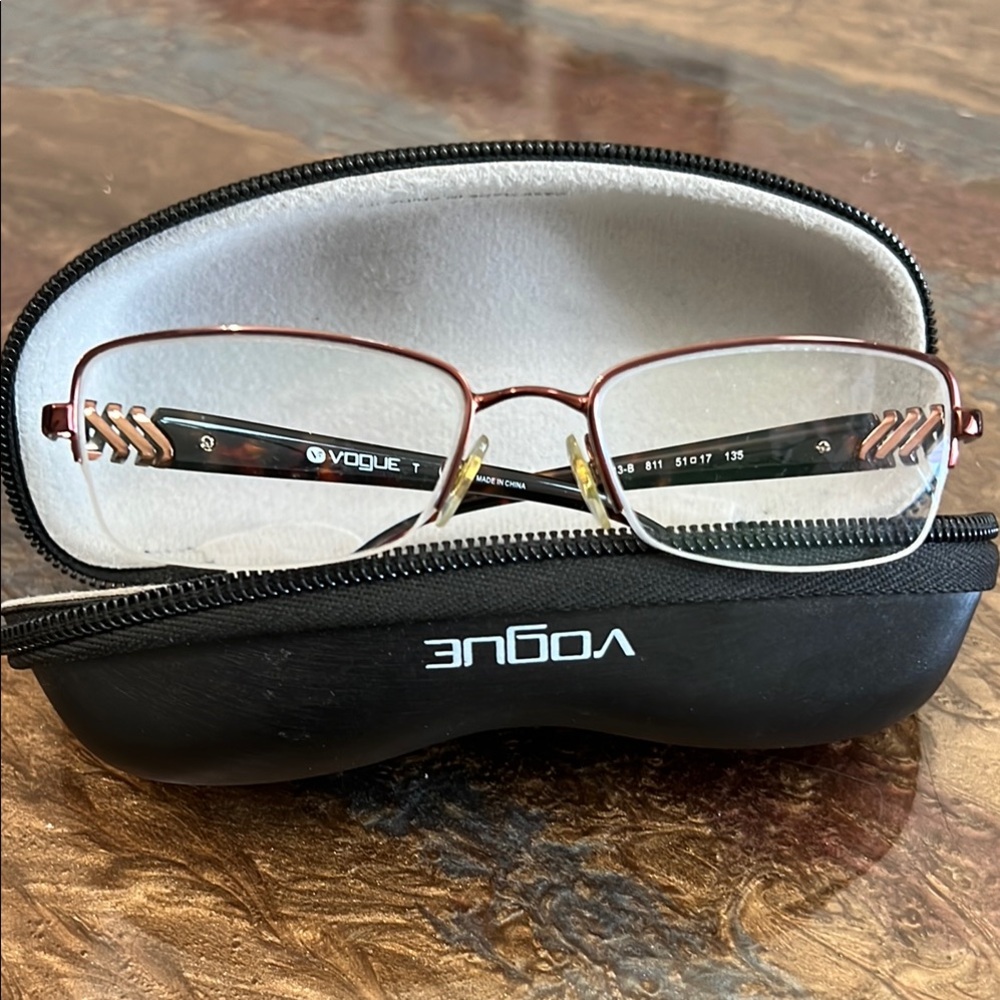 Vogue Brown Rectangular prescribed frame eye Glasses with Protective Case